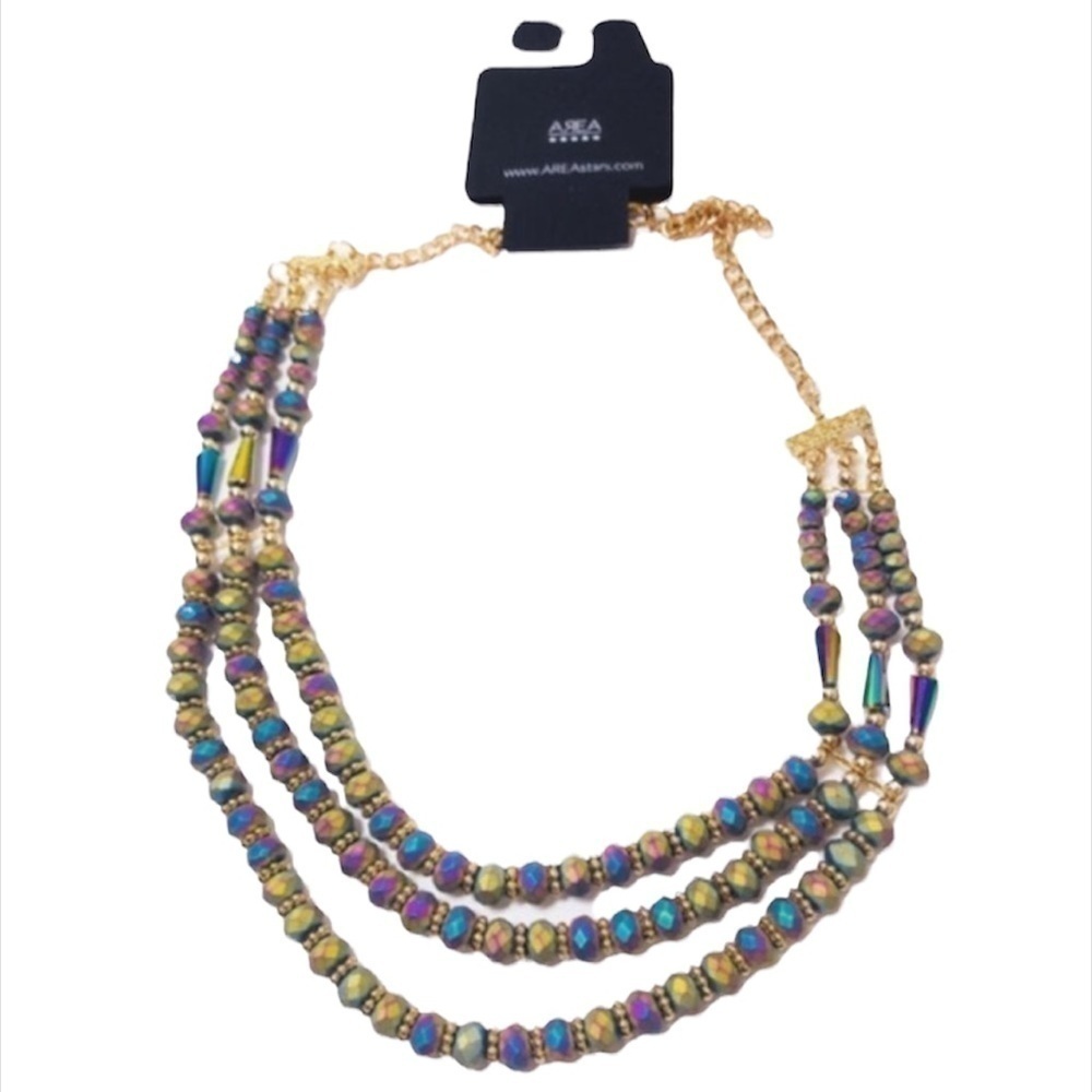 Area Stars Womens Blue Purple Iridescent Beaded Multi Stranded 16" Necklace New